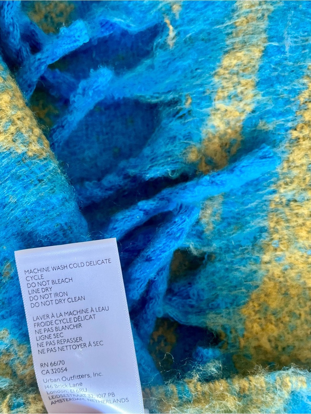 Urban Outfitters Blue and Mustard Wave Oversized Fringe Scarf - Picture 5 of 6